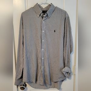 Ralph Lauren Mens Stripped Black White performance Button Down Size Large